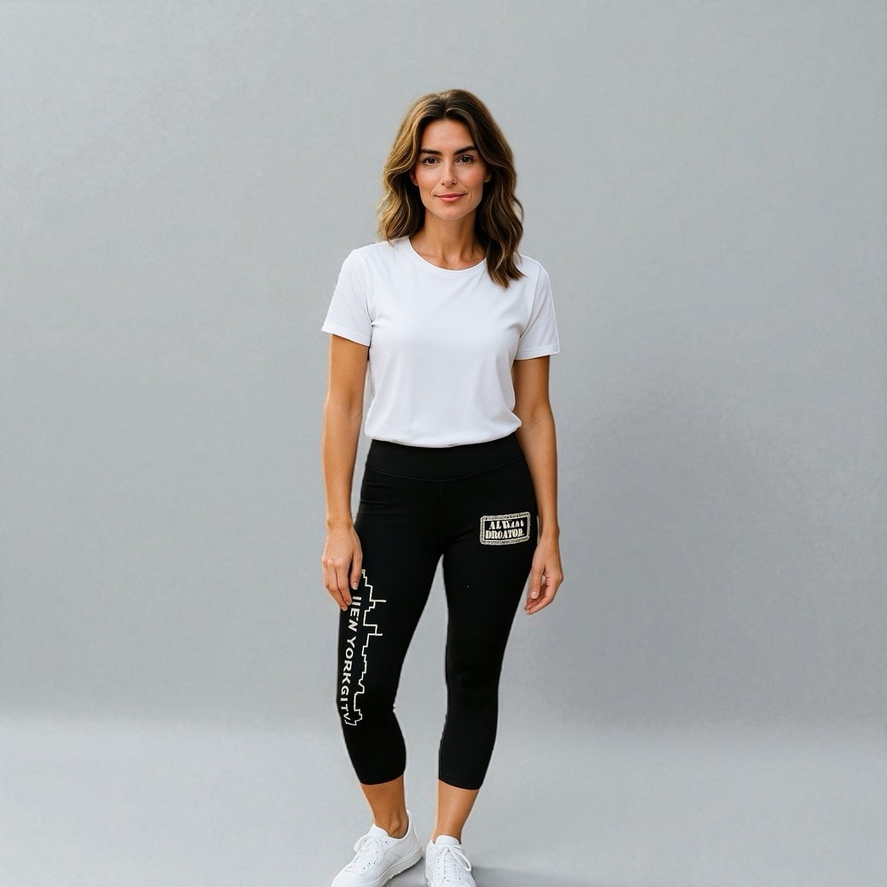 Bella + Canvas Women's Capri Leggings M Medium Black NY Skyline Broadway Print‎